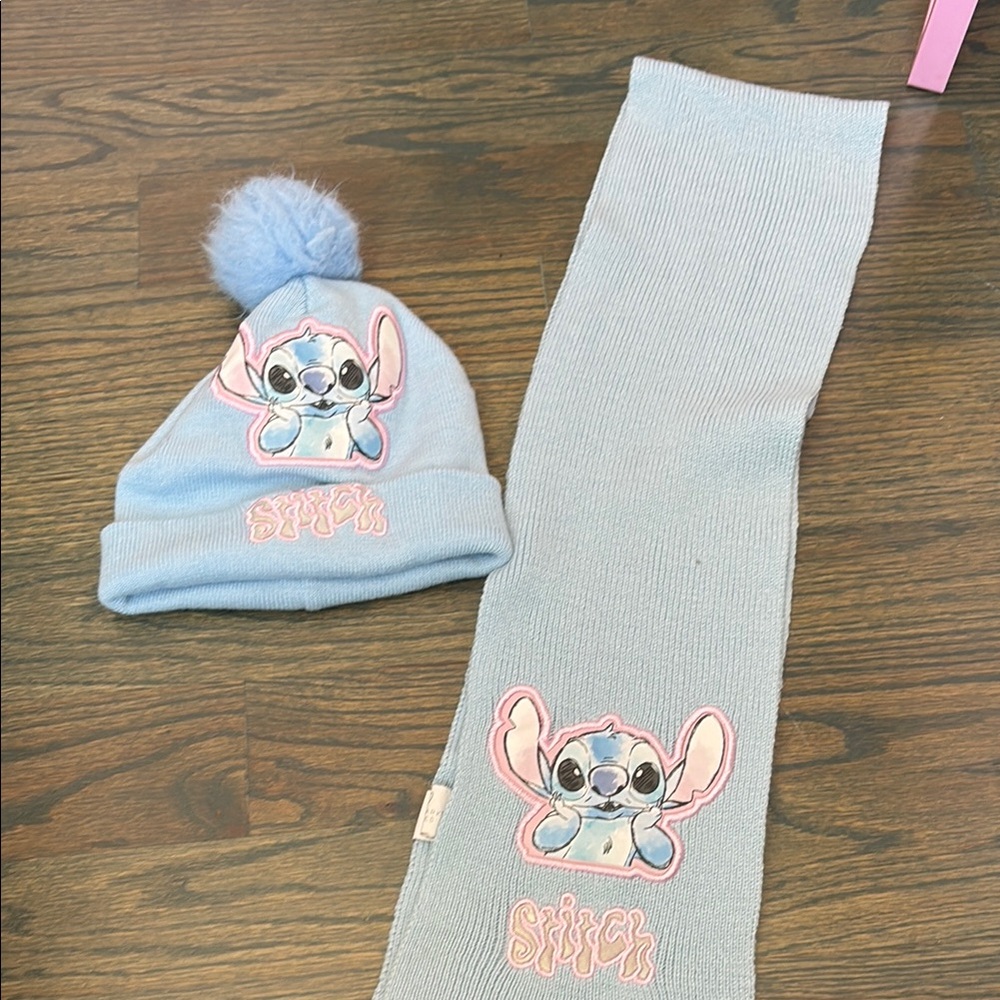 3 items Disney Stitch scarf hat and gloves